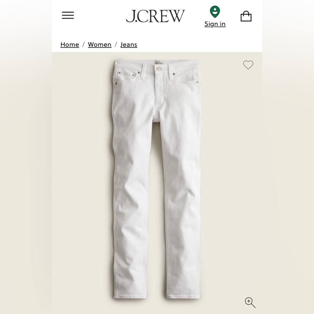J. Crew 9" vintage slim-straight jean in white